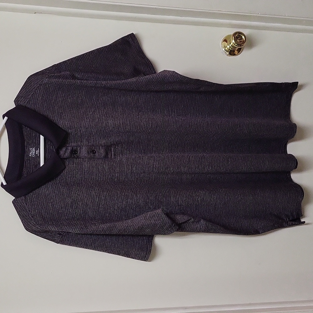 Falls Creek Black and Gray Striped Silky Polo Shirt